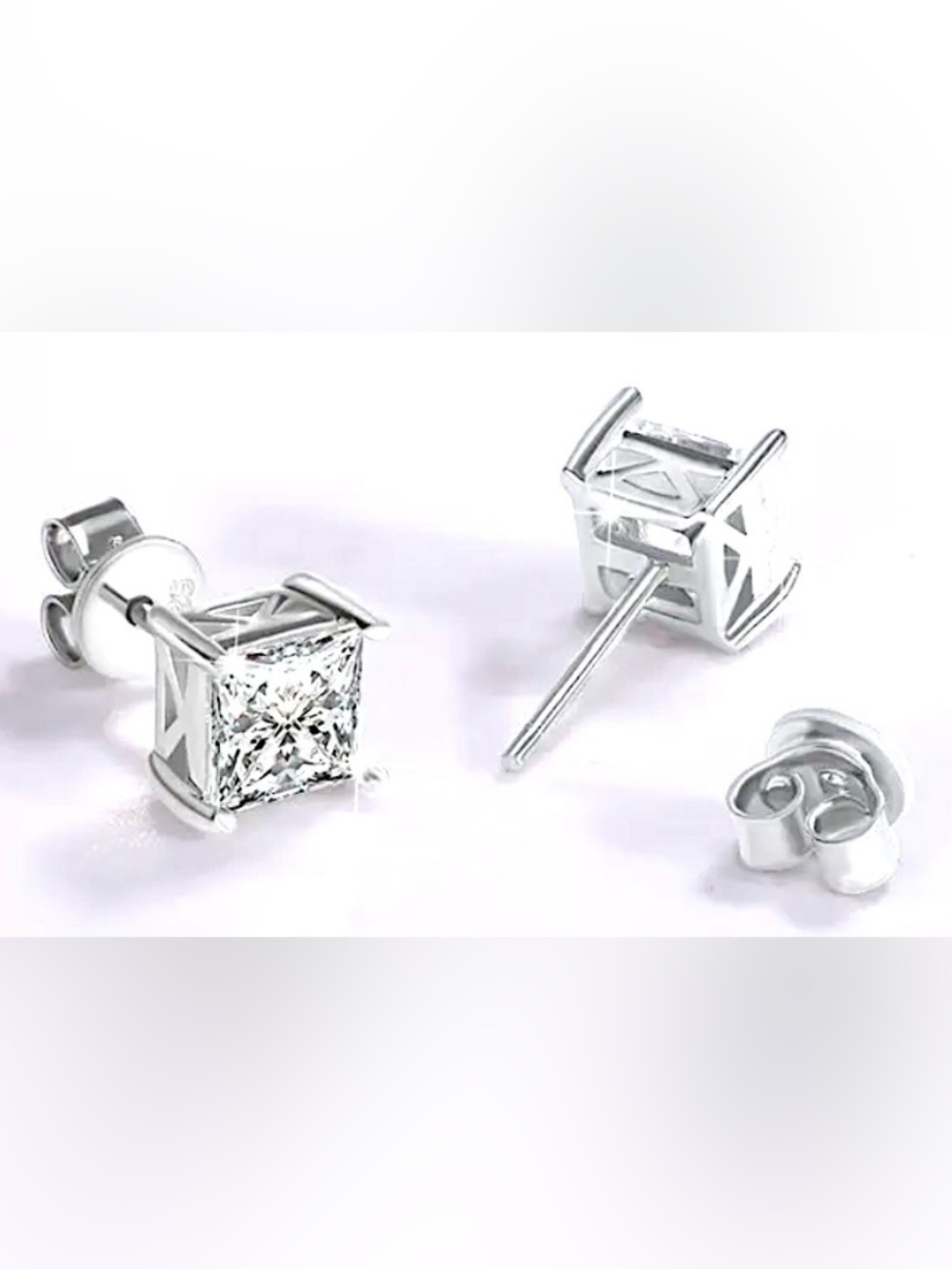2ct Moissanite Princess Cut Stud Earrings D/VVS1